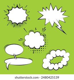 Different shapes of comic book text speech bubble in pop art style. speak bubble text, chatting box, message box