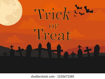 Different shapes dark pumpkin on orange background.Trick or treat text illustration template designs vector, different shapes.