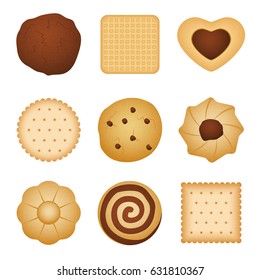 Different shapes of eating biscuit home made cookies, food for breakfast vector set