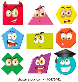 Different shapes with facial expressions illustration