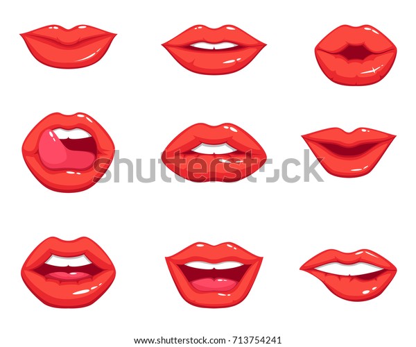 色っぽい赤い女性の唇の形が違う 漫画風のベクターイラスト セクシーな唇 口づけ のベクター画像素材 ロイヤリティフリー