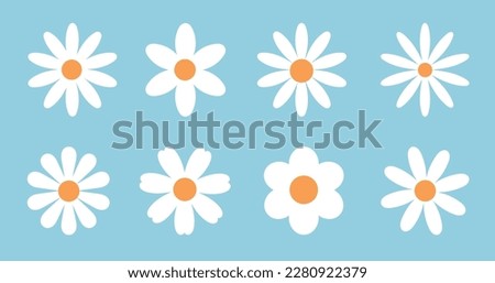 Different shapes of flowers on a blue background. Spring-summer flower collection