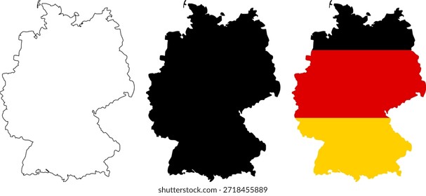 Different shapes of Germany featuring flag colors in clear versions