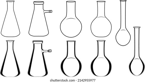 Different shapes of glassware as black and white icons set. It is appropriate to make a background or illustration