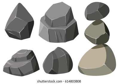 Different shapes of gray rocks illustration