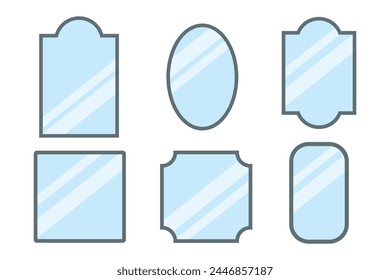 different shapes mirror. flat design. mirror frame for element, make up, reflect