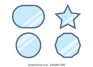 different shapes mirror. flat design. mirror frame for element, make up, reflect