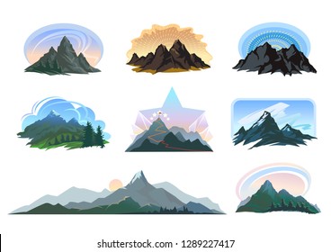 Different shapes of mountains with landscapes of vibrant color schemes