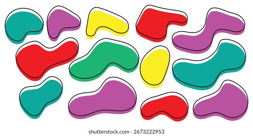 Diferentes Formas perfilan el conjunto de Vectores de forma de burbuja lisa. Colorido blob Elementos gráficos blob. Conjunto de iconos de Vector único suave en la página blanca. Icono de conjunto de manchas de color único moderno. Conjunto de iconos de blobs. 