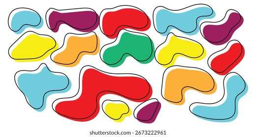 Diferentes formas contorno forma bolha lisa vetor conjunto. Elementos gráficos de blob coloridos borrados. Ícone de vetor exclusivo suave definido na página branca. Ícone de conjunto de blob de cor exclusivo moderno. Conjunto de ícones de blob. 