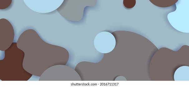 Different shapes overlap template. Brown and blue abstract texture. Modern camouflage vector background.