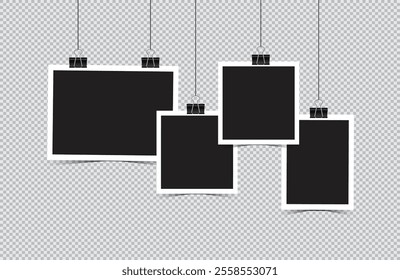 Different shapes photo frames on yetransparent background, collage templates, birthday collage, collage art