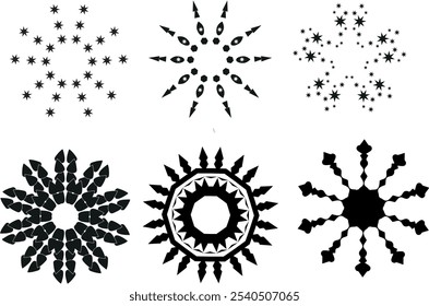 Diferentes formas de seis flocos de neve
