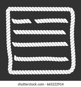 Different shapes, size white ropes isolated on black background.
