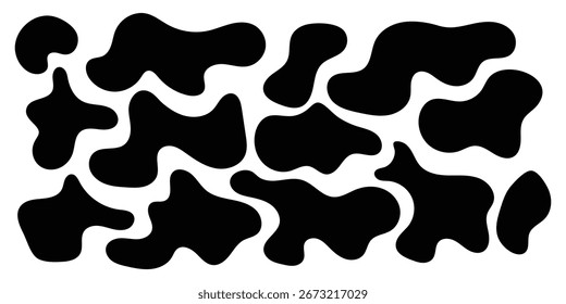  Different shapes smooth bubble shape vector set. Modern smooth unique  blob icon set. Asymmetric bubble vector set on white page. Dark blot graphical blob elements. EPS 10. 