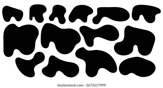  Different shapes smooth bubble shape vector set. Modern smooth unique  blob icon set. Dark blot graphical blob elements. Asymmetric bubble vector set on white page. EPS 10.  