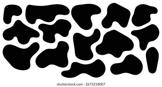  Different shapes smooth bubble shape vector set. Modern smooth unique  blob icon set. Dark blot graphical blob elements. Asymmetric bubble vector set on white page. EPS 10.  