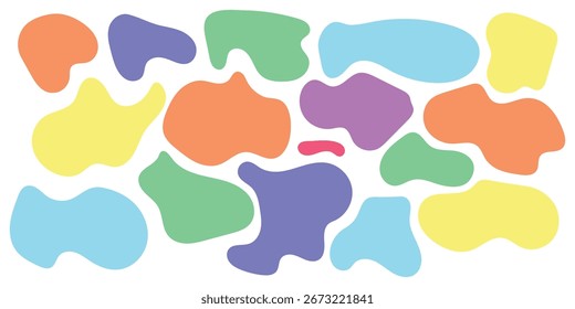 Diferentes formas suavizam o conjunto de vetores de forma de bolha. Elementos gráficos de blob coloridos borrados. Ícone de vetor exclusivo suave definido na página branca. EPS 10. Ícone de conjunto de blob de cor exclusivo moderno. 