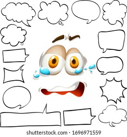 Different shapes of speech bubbles and crying face illustration