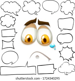 Different shapes of speech bubbles with crying face illustration