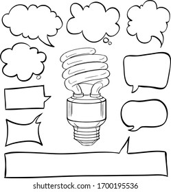 Different shapes of speech bubbles and lightbulb illustration