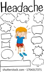Different shapes of speech bubbles with sick boy illustration