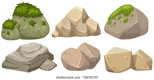 Different shapes of stone with moss illustration