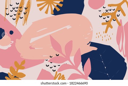 Different shapes and textures artistic vector illustration collage. Colorful abstract graphic design artwork, creative background for banner, brochure, card, invitation, flyer, placard, poster, report