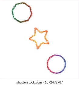 Different shapes of tinsel with green, red, blue, orange and purple colors, Orange tinsel star, Tinsel collection, Christmas tinsel bundle 