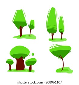 Different shapes trees set. Illustrations isolated on white.