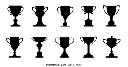 Different shapes of trophy cups on a separate background. Cup Silhouettes