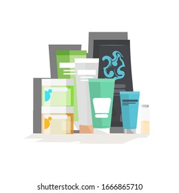 different shaving cosmetic package containers and plastic bottles collection vector illustration