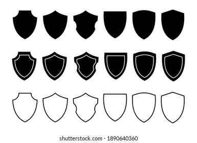 Different shields shapes. Shields icon set. Protect badge. Black security icon. Protection symbol. Security logo.Vector graphic. EPS 10