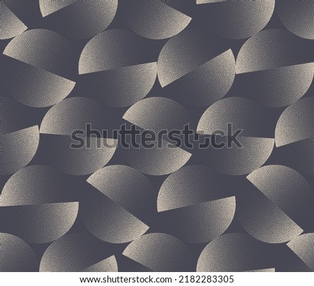 Different Shifted Circles Seamless Pattern Vector Unique Abstract Background. Modern Unusual Textile Design Repetitive Pale Grey Wallpaper. Half Tone Graphic Art Circle Forms Endless Illustration