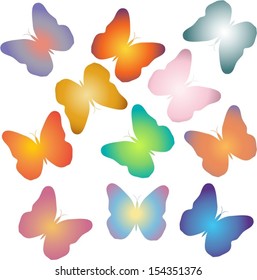 Different shiny colourful butterflies isolated on white 