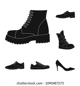 Different shoes black icons in set collection for design. Men and women shoes vector symbol stock web illustration.