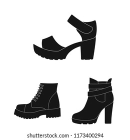 Different shoes black icons in set collection for design. Men s and women s shoes vector symbol stock web illustration.