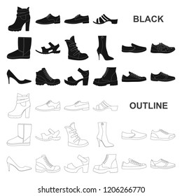 Different shoes black icons in set collection for design. Men and women shoes vector symbol stock web illustration.