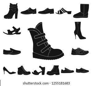 Different shoes black icons in set collection for design. Men's and women's shoes vector symbol stock web illustration.