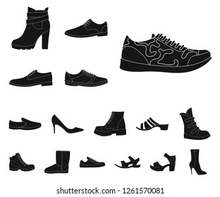 Different shoes black icons in set collection for design. Men's and women's shoes vector symbol stock web illustration.