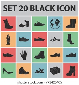 Different shoes black icons in set collection for design. Men's and women's shoes vector symbol stock web illustration.