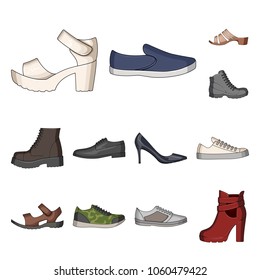 Different shoes cartoon icons in set collection for design. Men and women shoes vector symbol stock web illustration.
