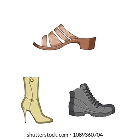 Different shoes cartoon icons in set collection for design. Men and women shoes vector symbol stock web illustration.