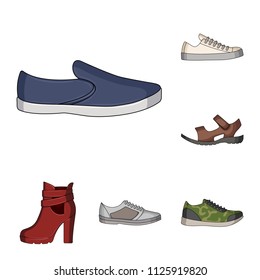 Different shoes cartoon icons in set collection for design. Men and women shoes vector symbol stock web illustration.