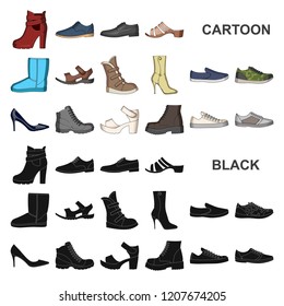 Different shoes cartoon icons in set collection for design. Men and women shoes vector symbol stock web illustration.