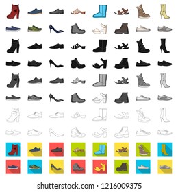 Different shoes cartoon icons in set collection for design. Men and women shoes vector symbol stock web illustration.