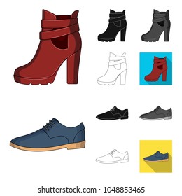 Different shoes cartoon,black,flat,monochrome,outline icons in set collection for design. Men and women shoes vector symbol stock web illustration.