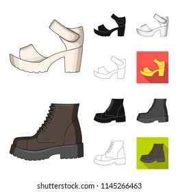 Different shoes cartoon,black,flat,monochrome,outline icons in set collection for design. Men and women shoes vector symbol stock web illustration.