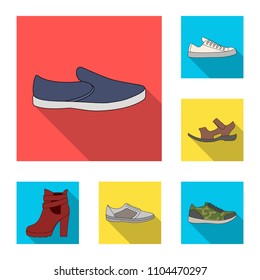 Different shoes flat icons in set collection for design. Men and women shoes vector symbol stock web illustration.