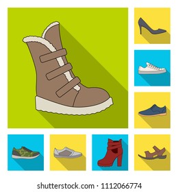 Different shoes flat icons in set collection for design. Men's and women's shoes vector symbol stock web illustration.